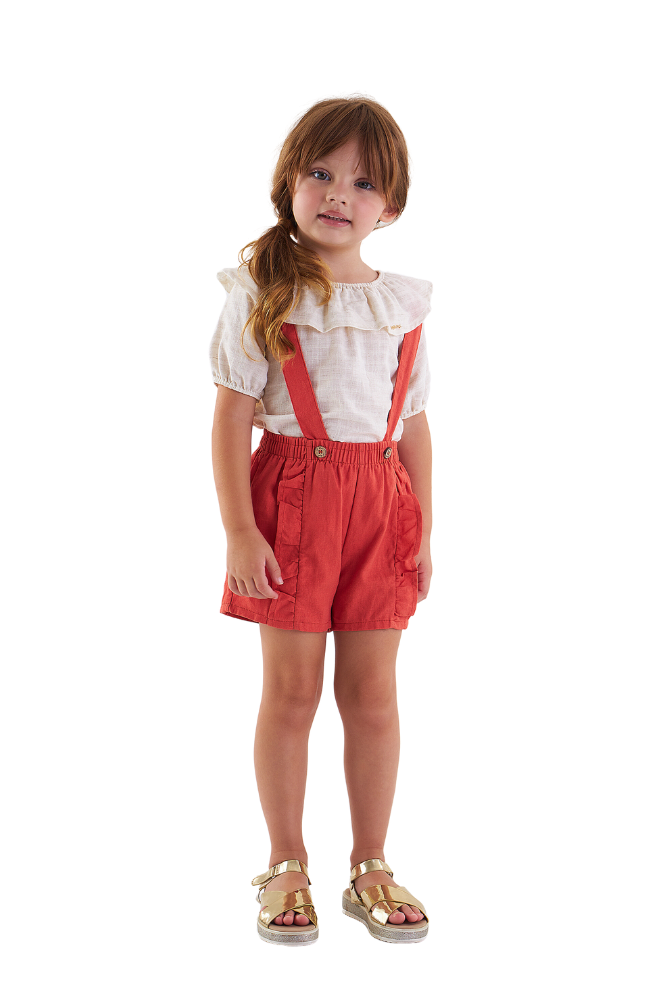 Linen Blouse & Shorts with Suspenders