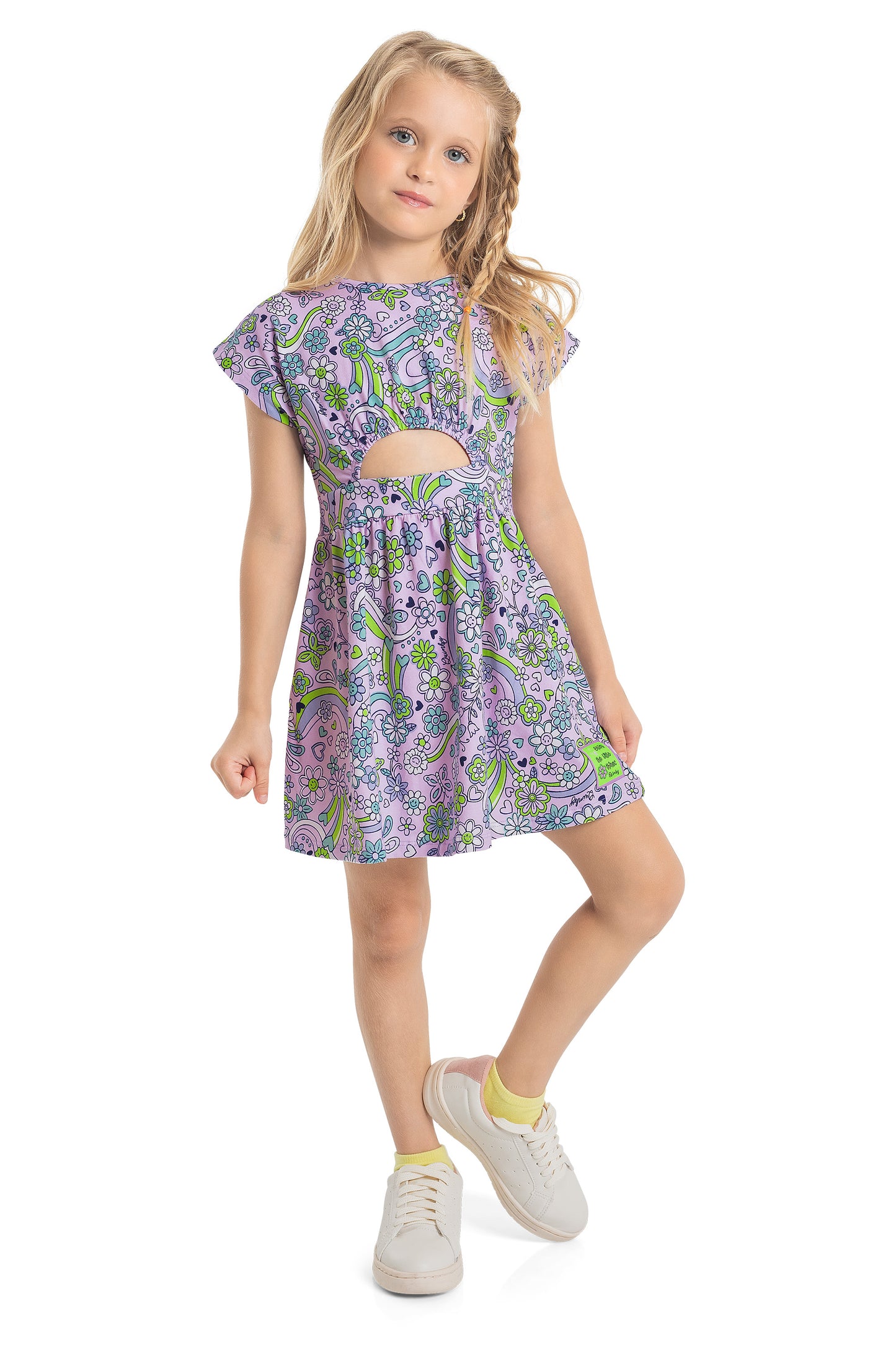 Purple Floral Cut-Out Dress