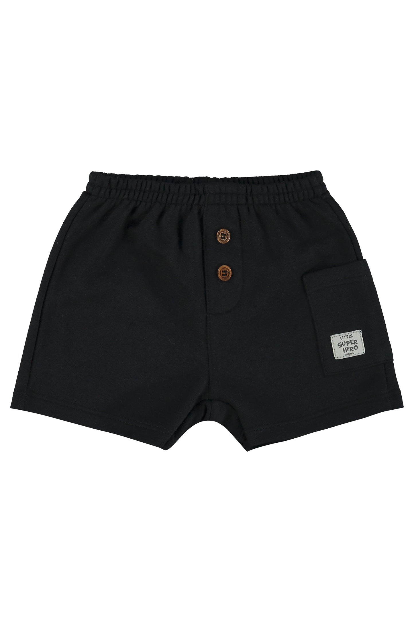 Grey Backpack Tee & Black Shorts