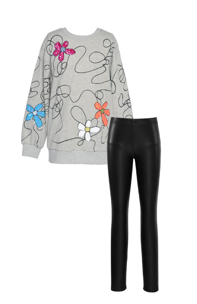 Flower Tunic & Leather Leggings