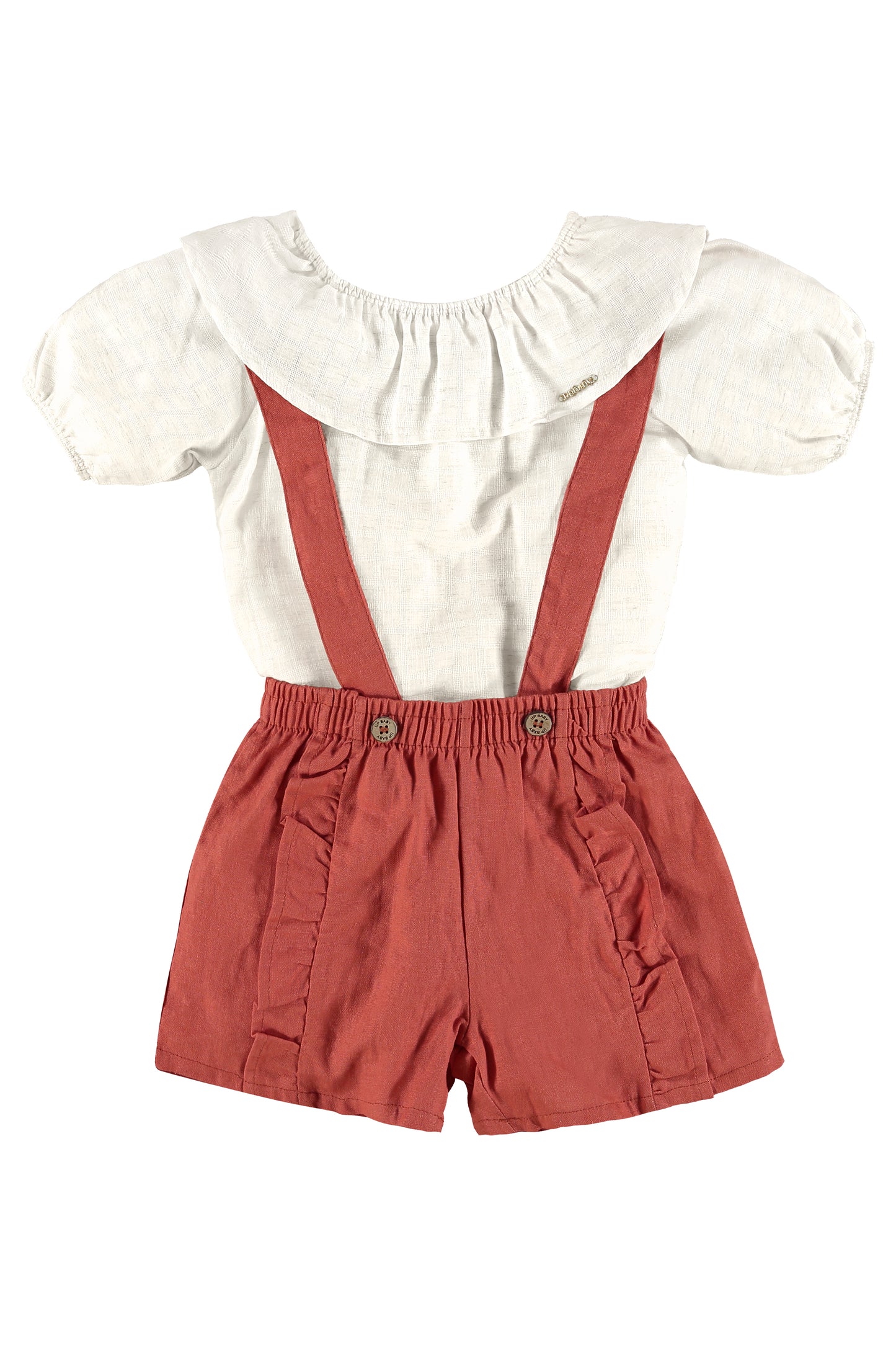 Linen Blouse & Shorts with Suspenders