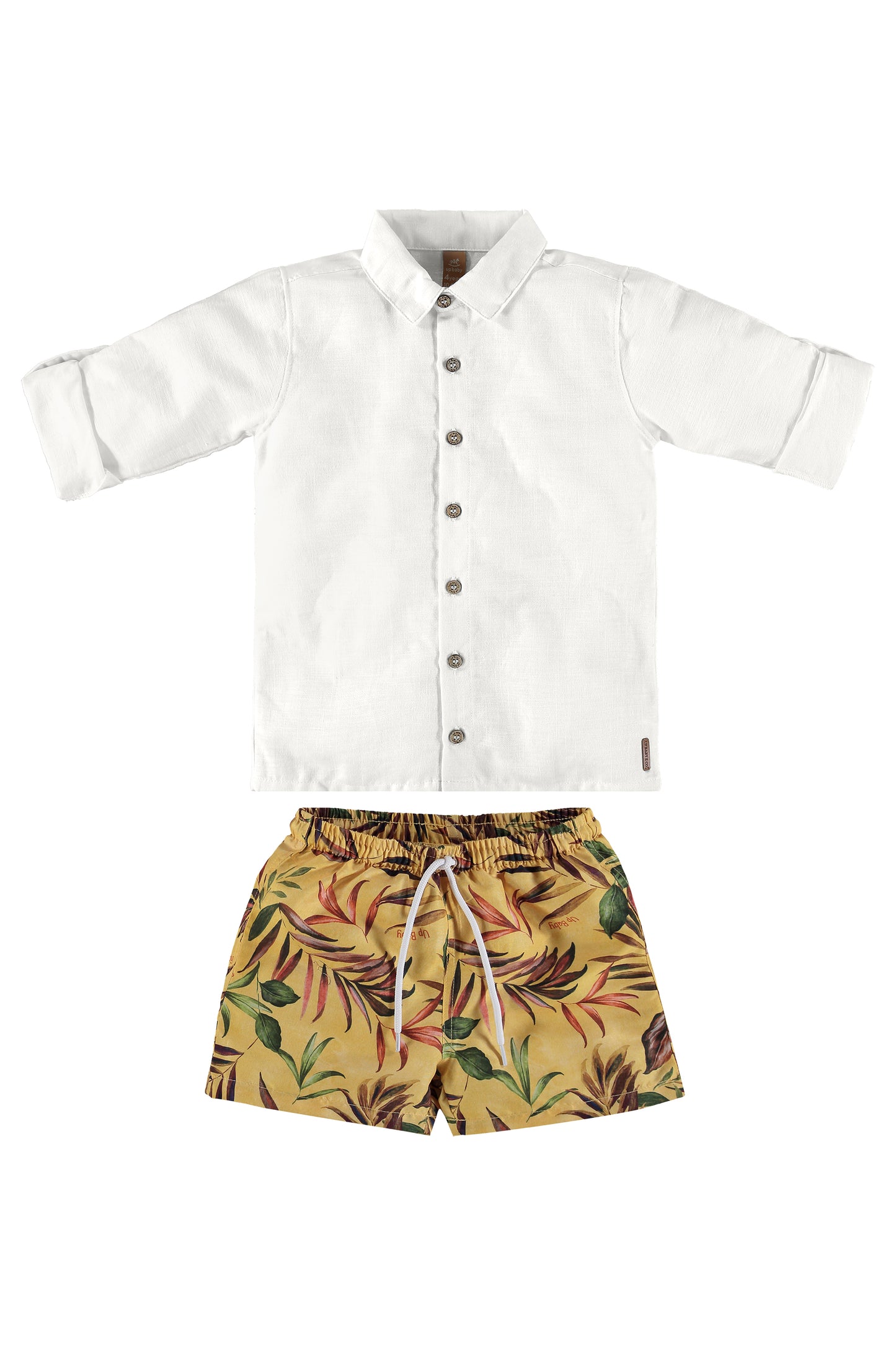 White Linen Shirt & Yellow Swim Shorts