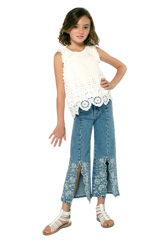 Scalloped Eyelet Top & Embroidered Jeans