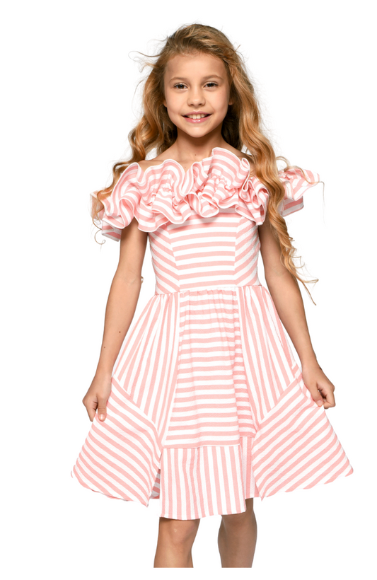 Shoulder Ruffle Stripe Dress