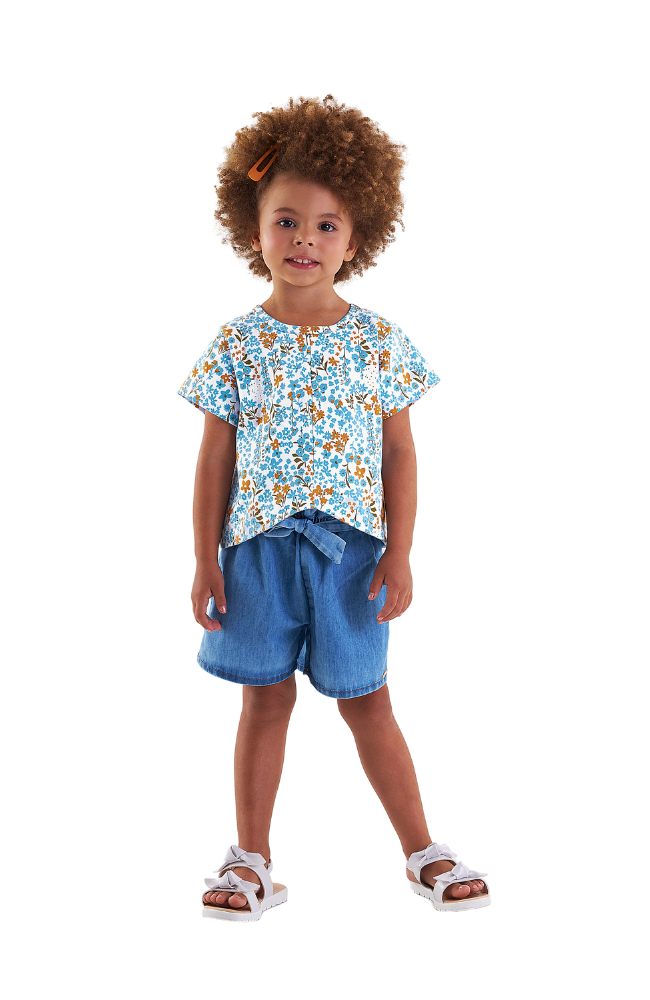 Floral Blouse & Denim Shorts