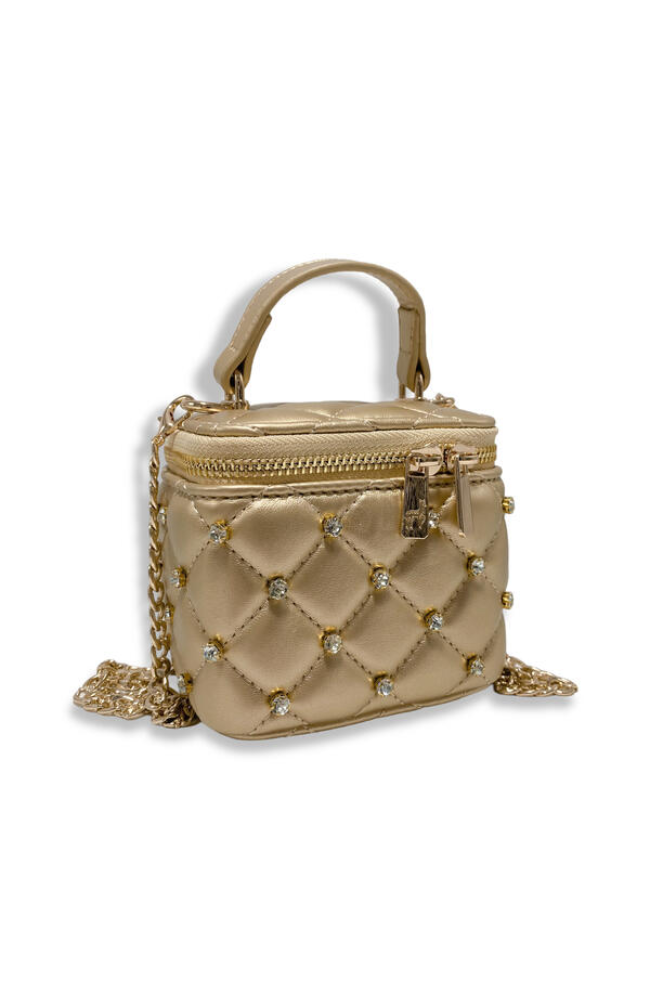 Embellished Vanity Quilted Purse in Gold