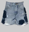 RUFFLE SMOKED TOP & DENIM SHORTS W/ FLOWER PATCH