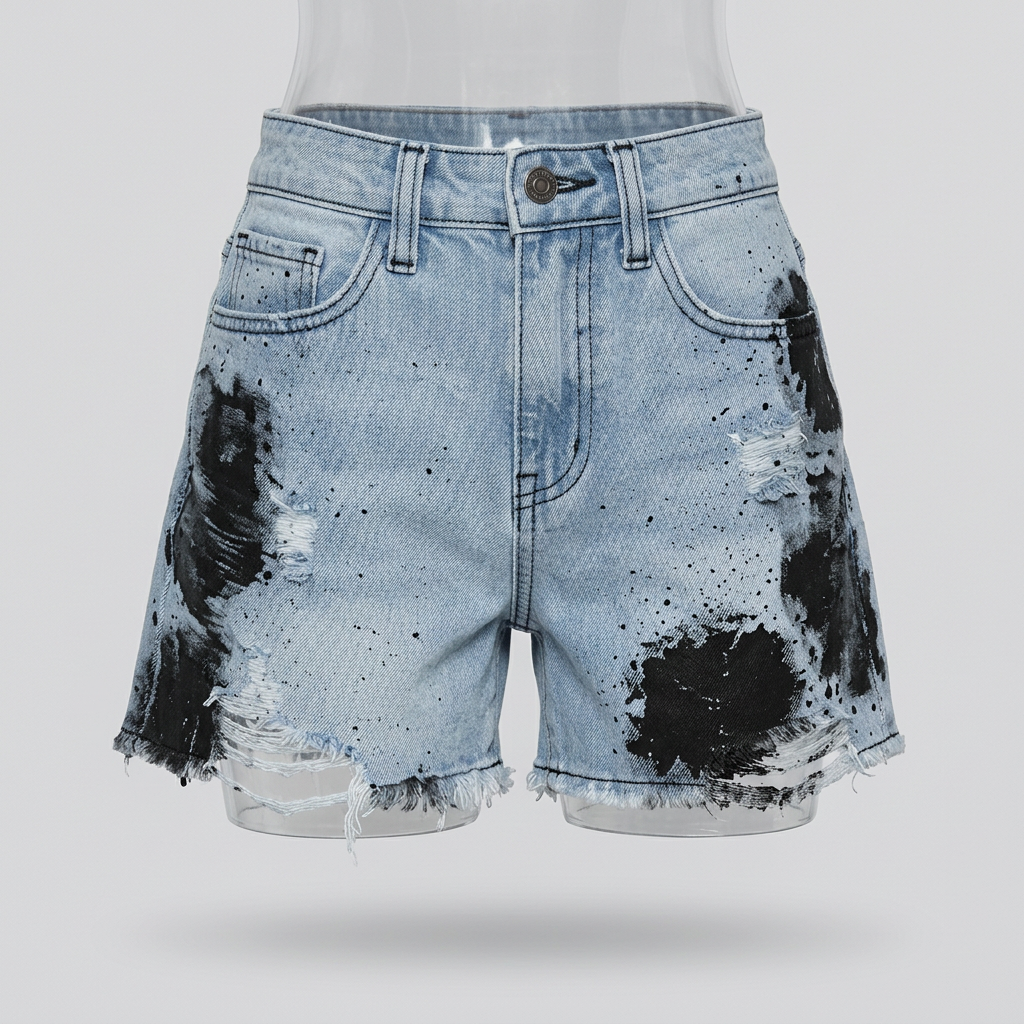 RUFFLE SMOKED TOP & DENIM SHORTS W/ FLOWER PATCH