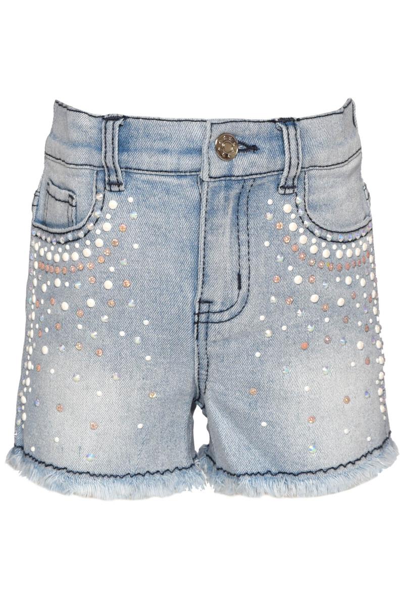 Ruffle Eyelet Sleeve Top & Denim Shorts with Rhinestones