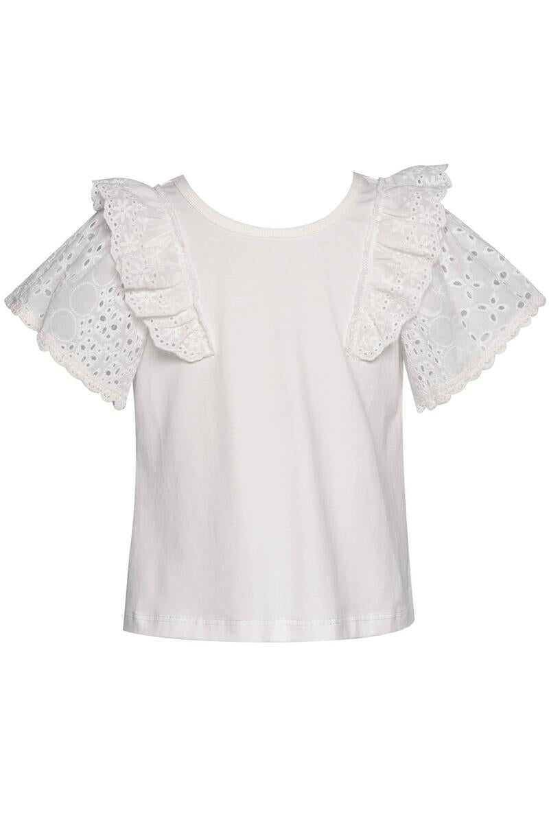Ruffle Eyelet Sleeve Top & Denim Shorts with Rhinestones
