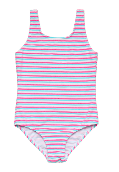 Sorbet Stripe Scoop Swimsuit w/ Mini Skirt