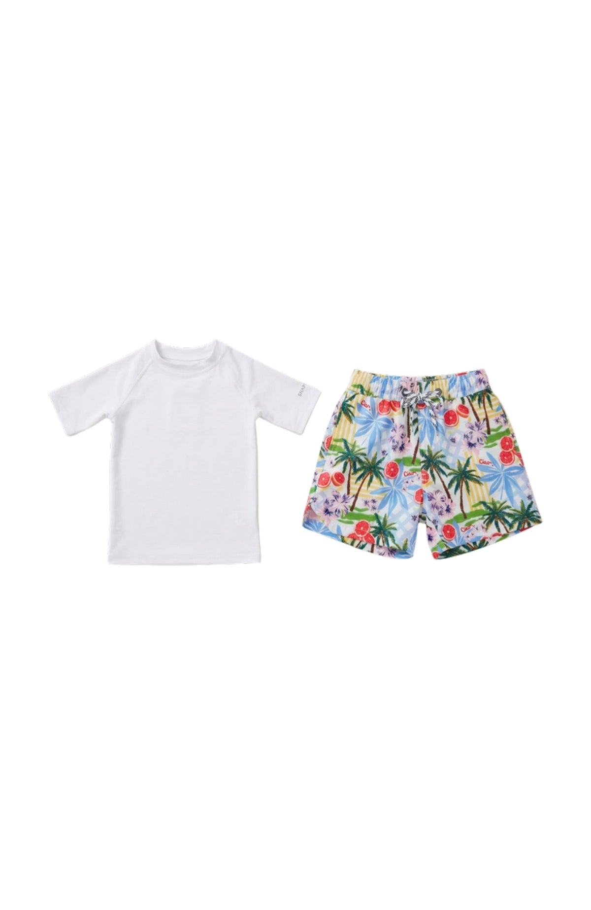 White SS Rash top & Ciao Paradiso Swim short