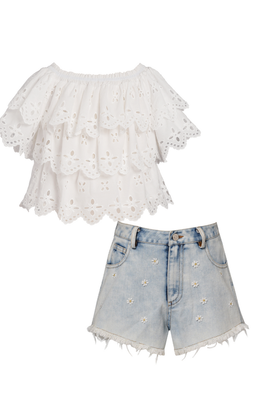 Eyelet Ruffle Tiered Top & Daisy Shorts