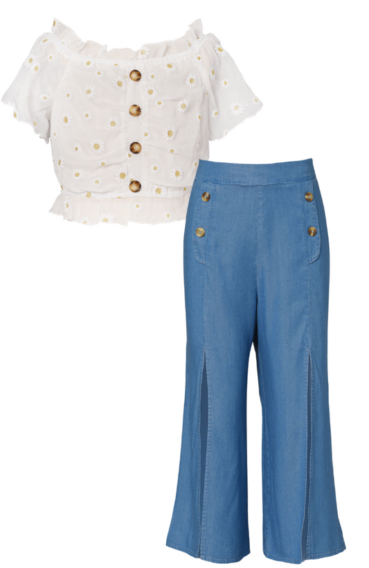 Daisy Off-Shoulder Top & Chambray Pants