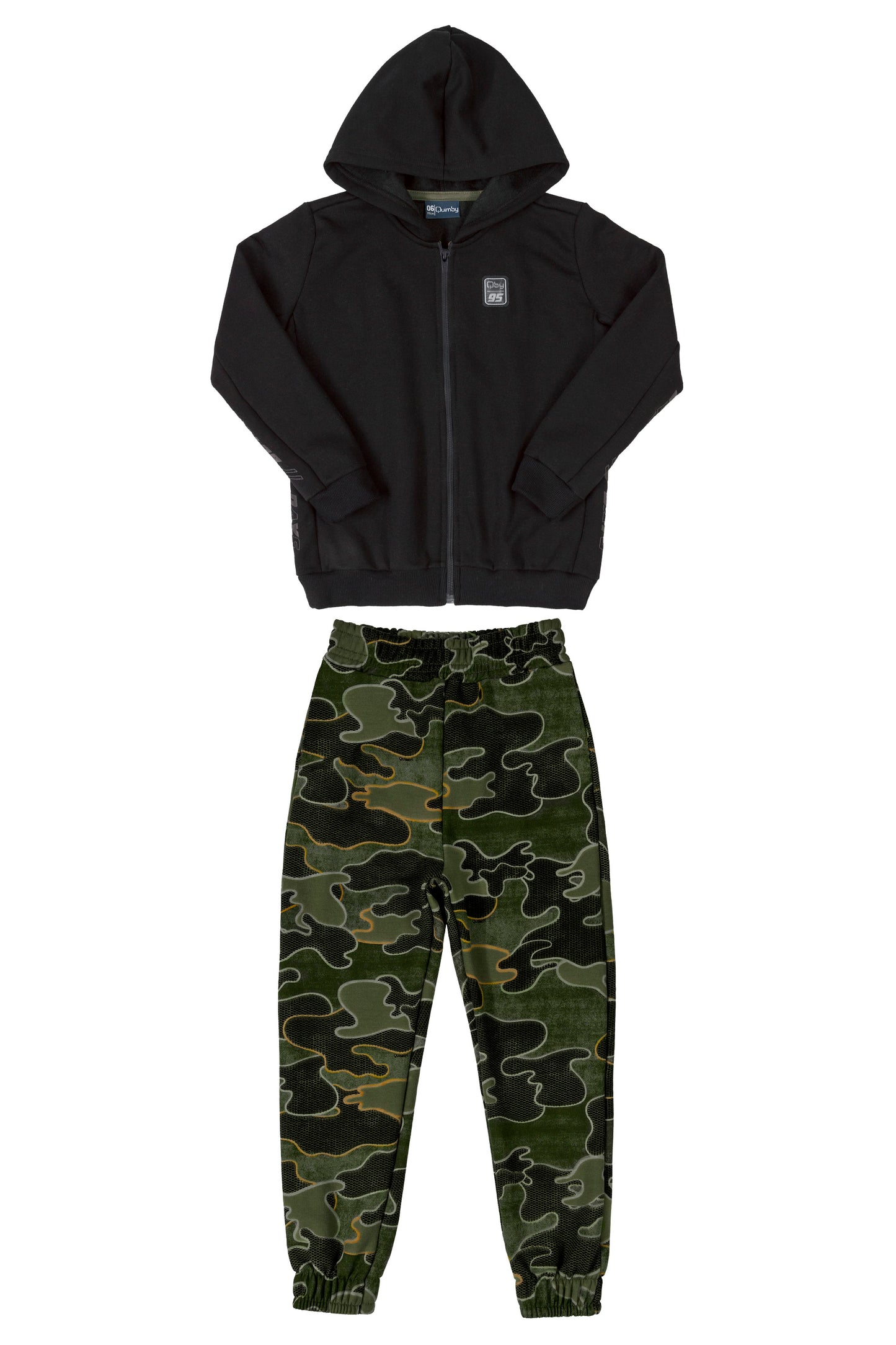 Black Hooded Zip Up & Camo Jogger Set