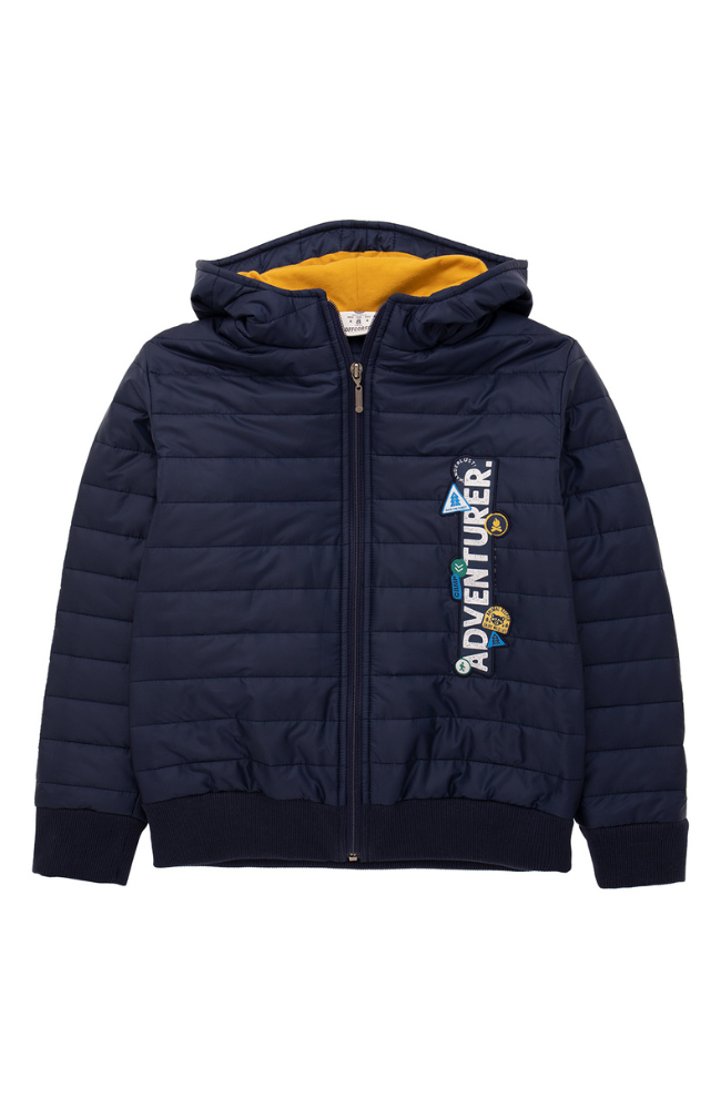 Quilted Puffer Jacket in Navy Blue