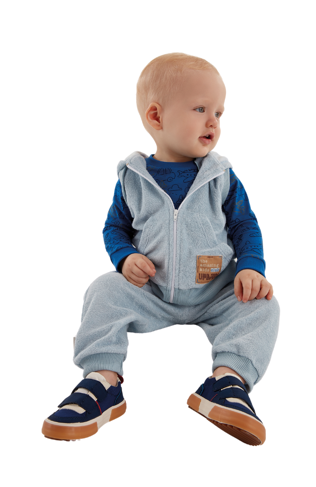 Transport Bodysuit, Sweatpants & Hooded Vest in Blue