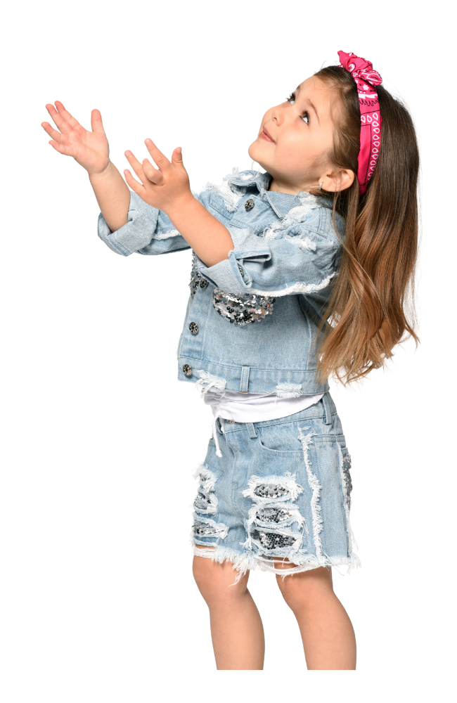 Heart Rouched Top & Sequin Denim Short