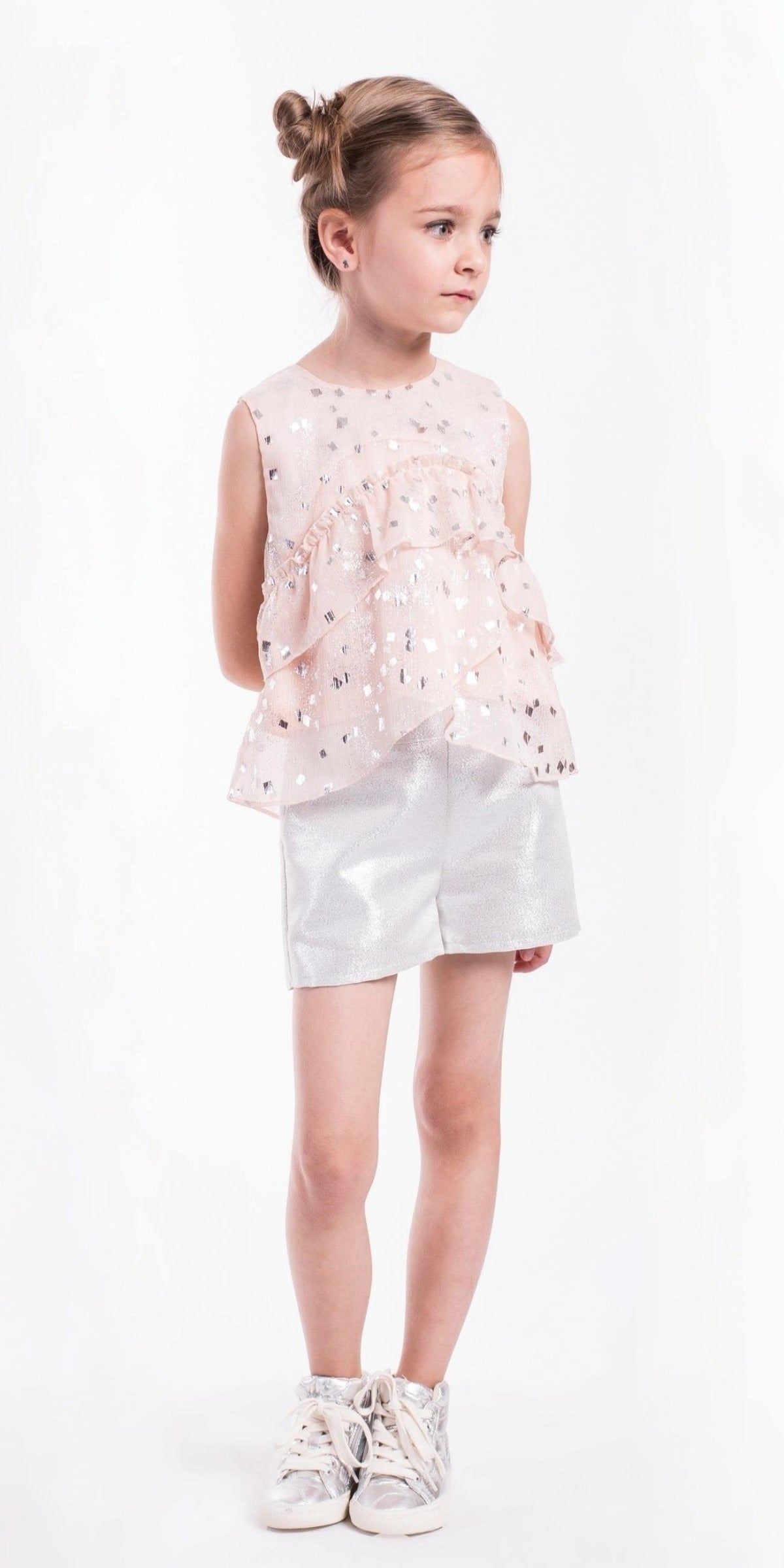 Astrid Moonstone Blouse & Metallic Shorts