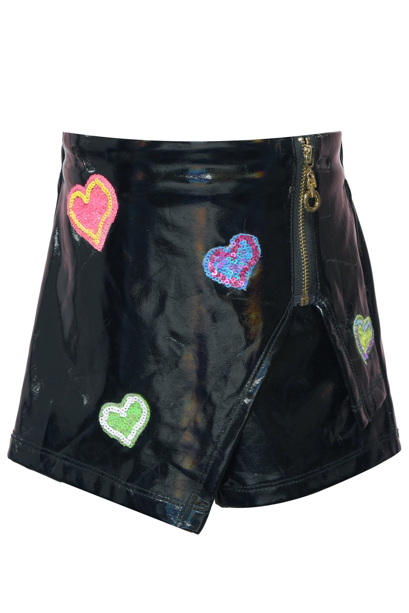 Asymmetrical Top & Heart Faux Leather Skort