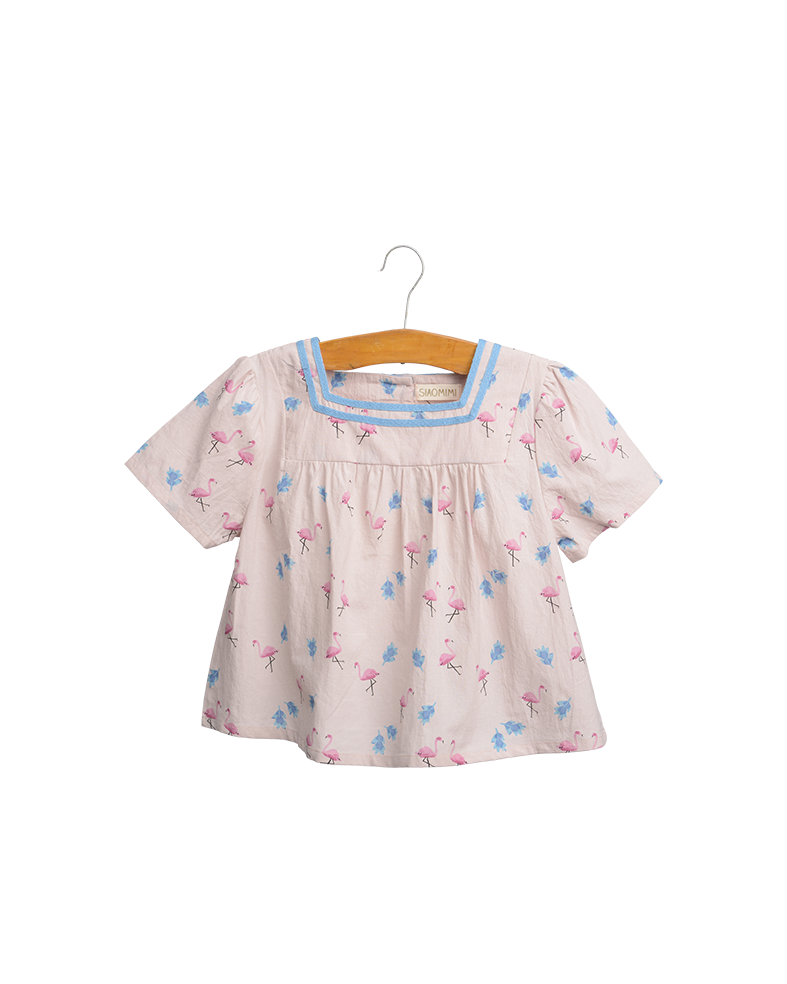 Pink Flamingo Sailor Top & Aqua Stripe Gym Short