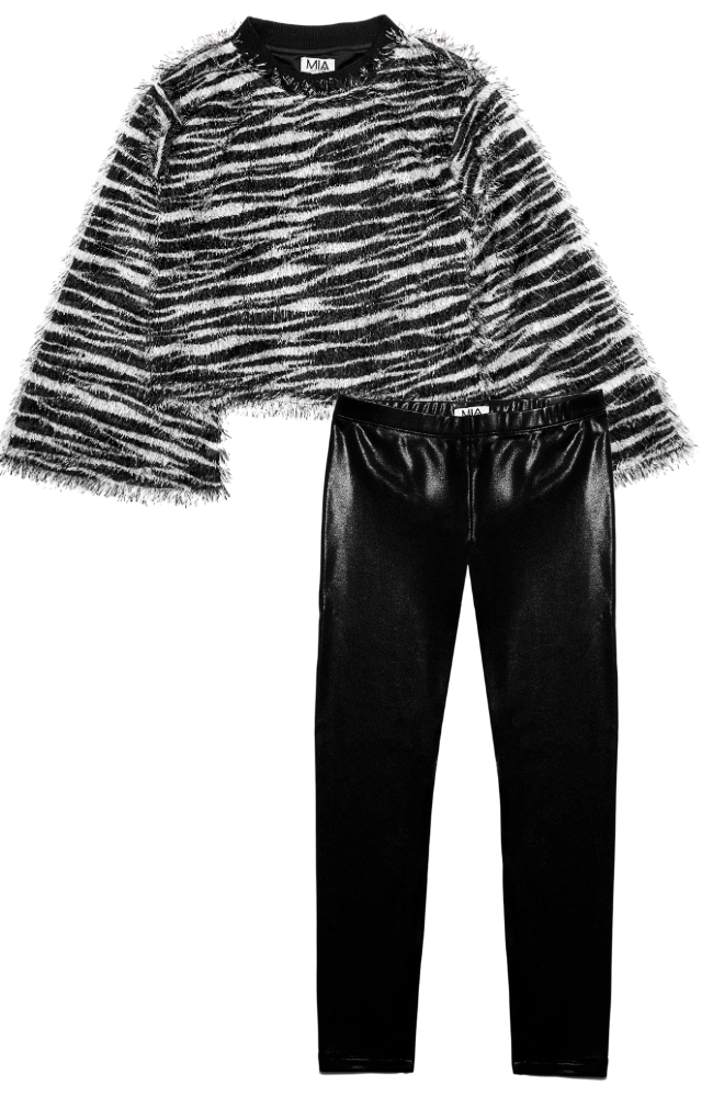 Zebra Fringe Top & Metallic Leggings