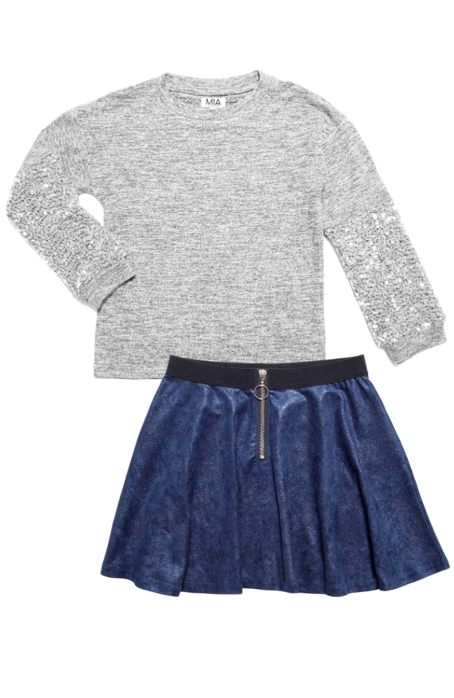 Sequin Sleeve Sweater & Skater Skirt