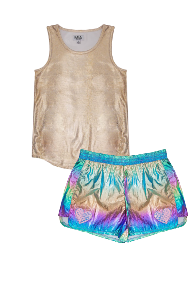 Gold Shirtail Snake Tank & Rainbow Shorts