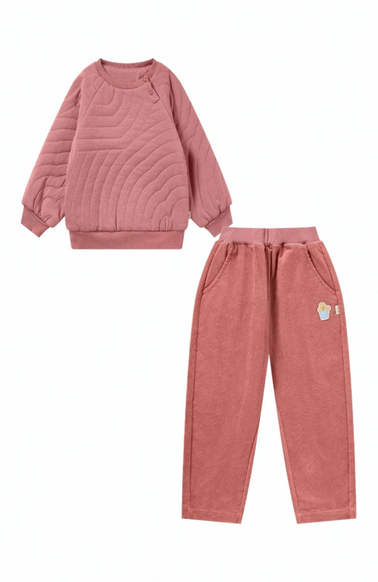 Quilted Sweatshirt & Corduroy Pants w/ ice cream print