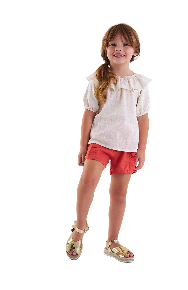 Linen Blouse & Shorts with Suspenders