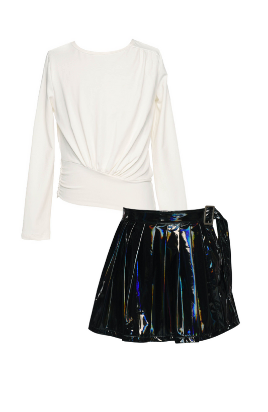 Asymmetrical Top & Pleather Pleated Skort