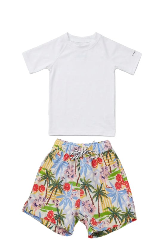 White SS Rash top & Ciao Paradiso Swim short