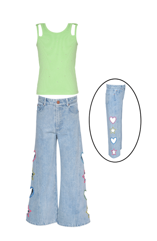 Double Strap Top with Cut Out Jeans