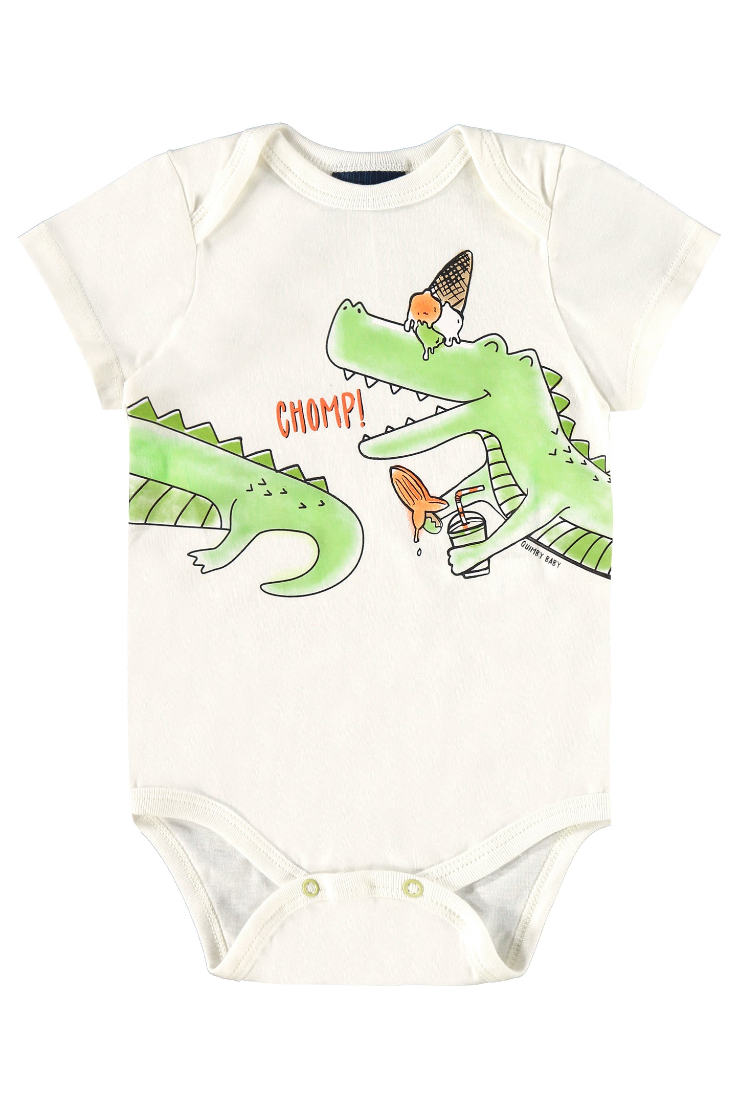 Chomp! Green Print Bodysuit with Shorts & Bib