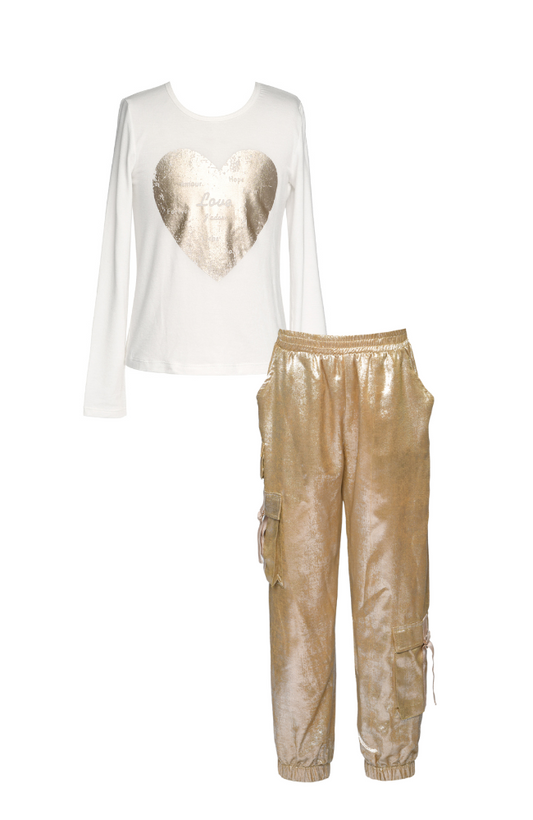 Heart Tee & Metallic Joggers