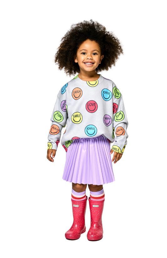 Smiley Sweatshirt & Pleated Skirt