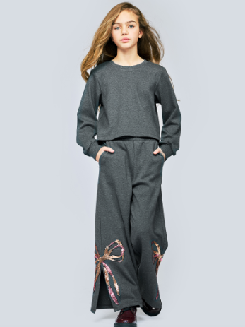 Sequence bow Sweatshirt w/ back slit & Wide leg pants w/ bow slit