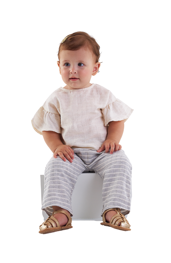 Linen Blouse & Stripe Pants