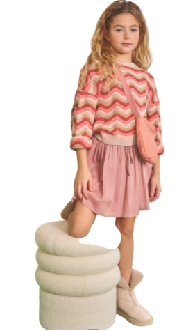 Wavy Pattern Knitted Sweater & Metallic Skirt