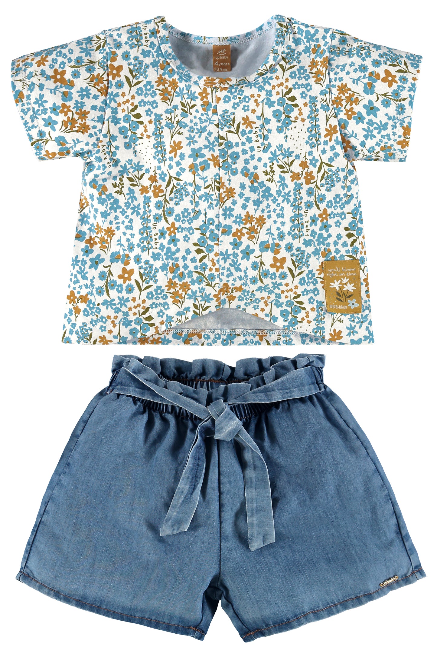 Floral Blouse & Denim Shorts