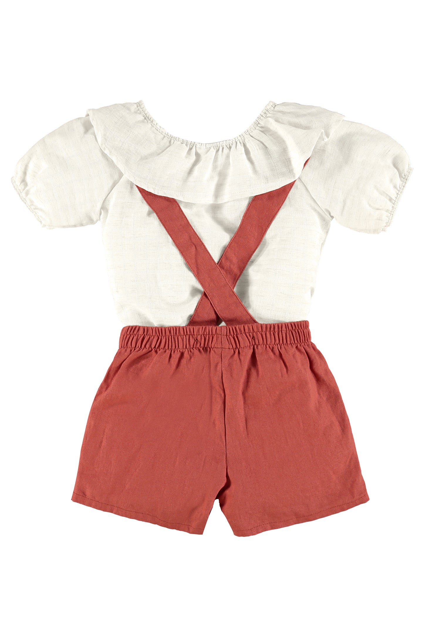 Linen Blouse & Shorts with Suspenders