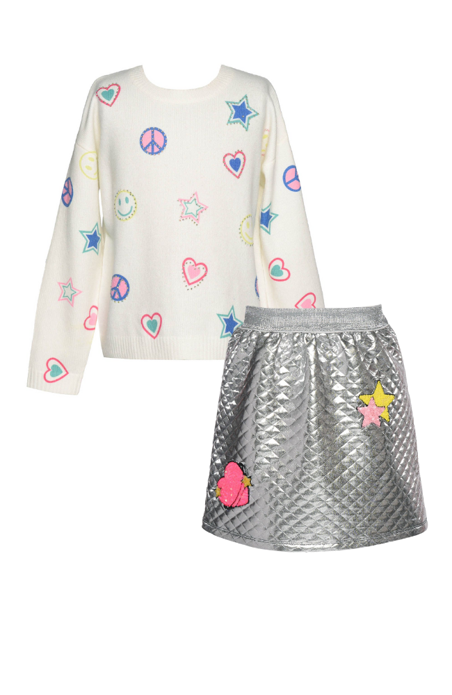 Emoji Sweater & Quilted Skirt