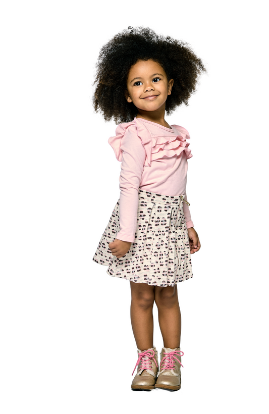 Ruffle Top & Pleated Zipper Skirt
