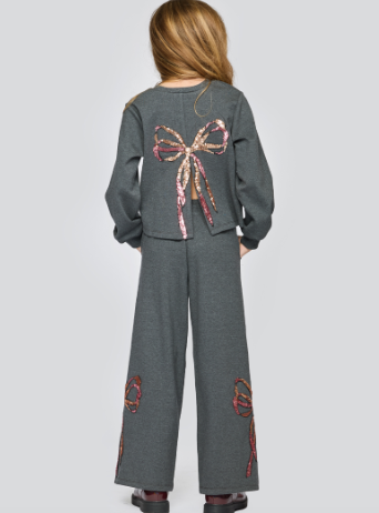 Sequence bow Sweatshirt w/ back slit & Wide leg pants w/ bow slit