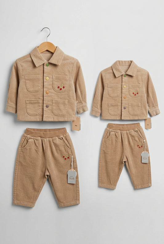 Corduroy Shacket  and Pants w/ Cherries