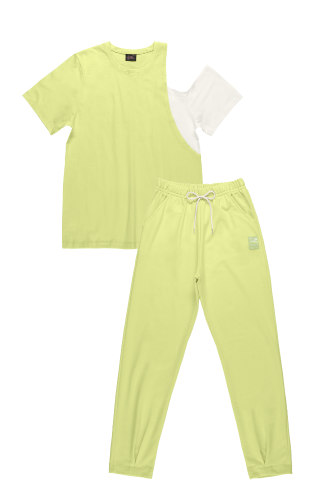 Neon Green Single Off-Shoulder Tee & Sweatpants