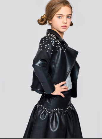 Rhinestones Leather Jacket & Skirt