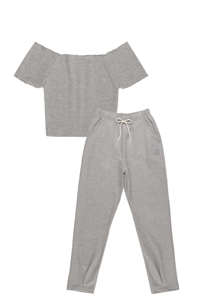 Grey Off-Shoulder Crop Top & Sweatpants