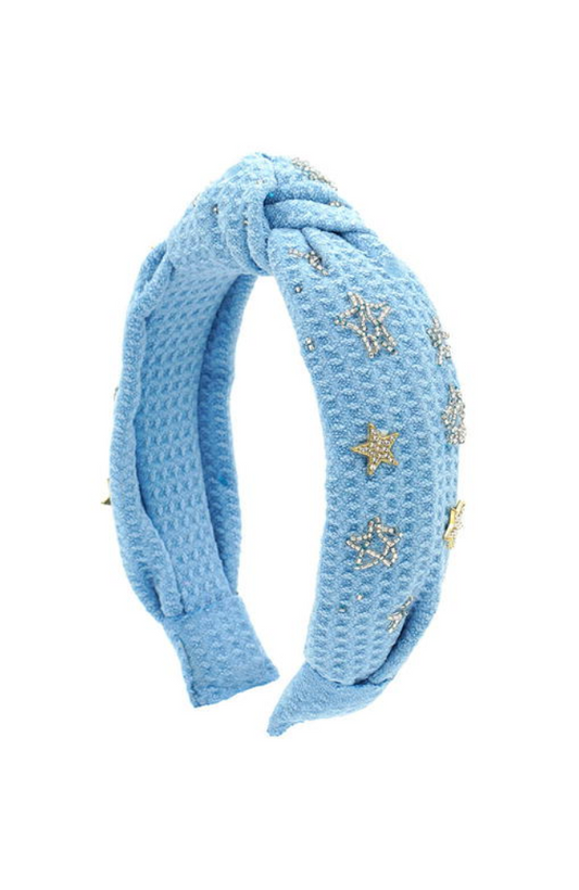 Blue Knot Headband with Star Charms