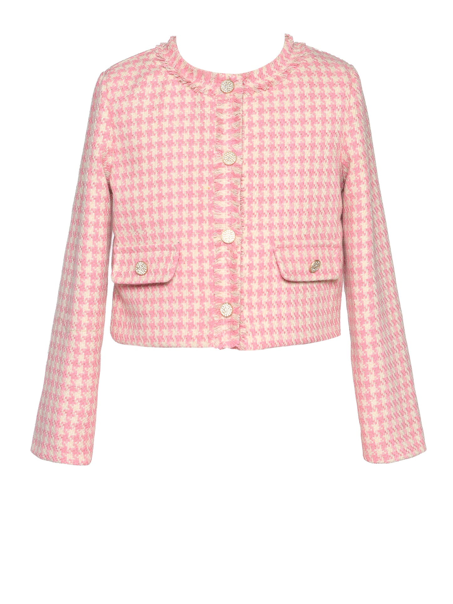 Houndstooth Jacket with Rhinestone Buttons & Matching Mini Skirt